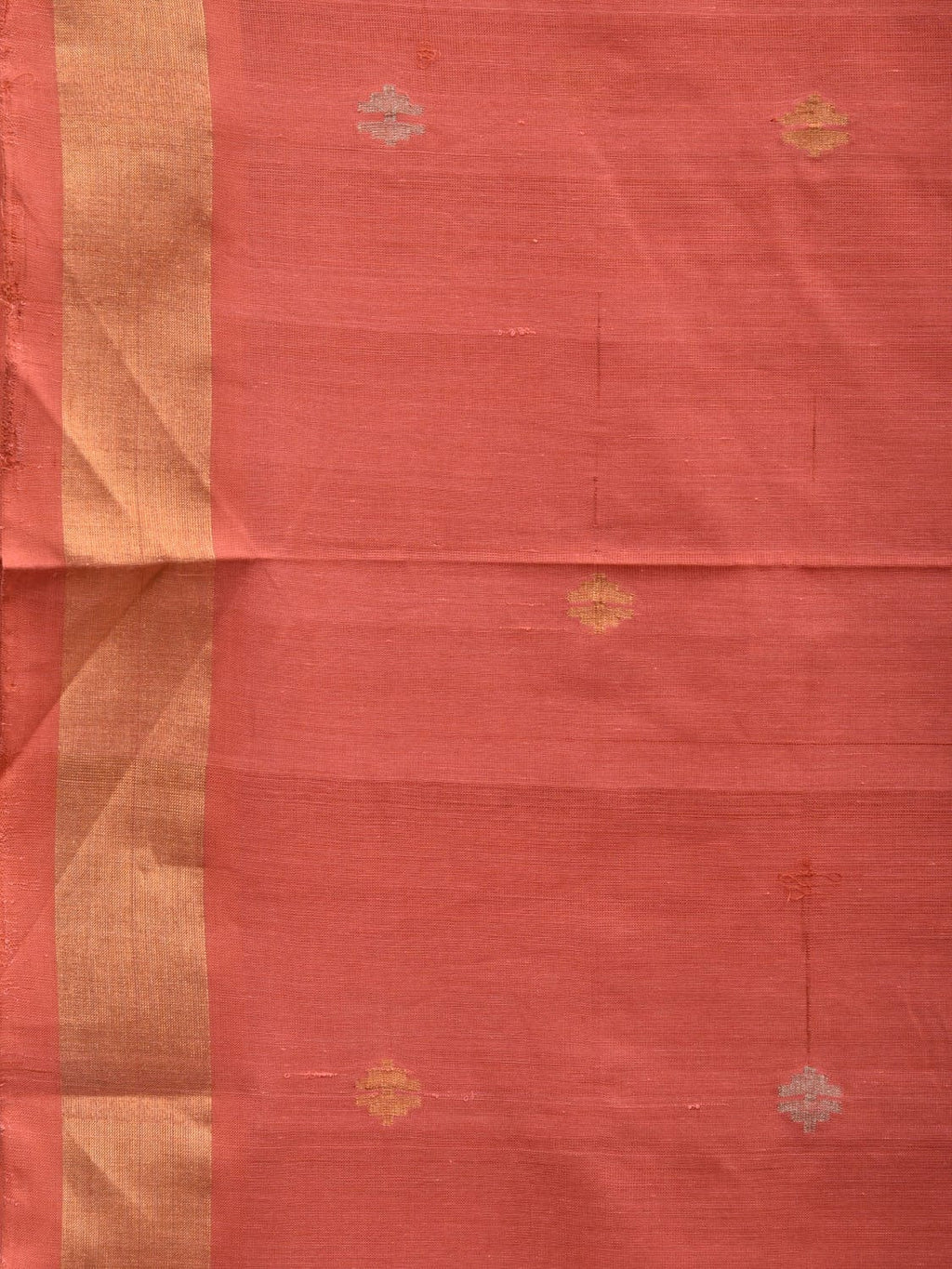 Peach Uppada Cotton Handloom Saree with Jamdani Pallu Design No Blouse - Global Threads | Grocsy