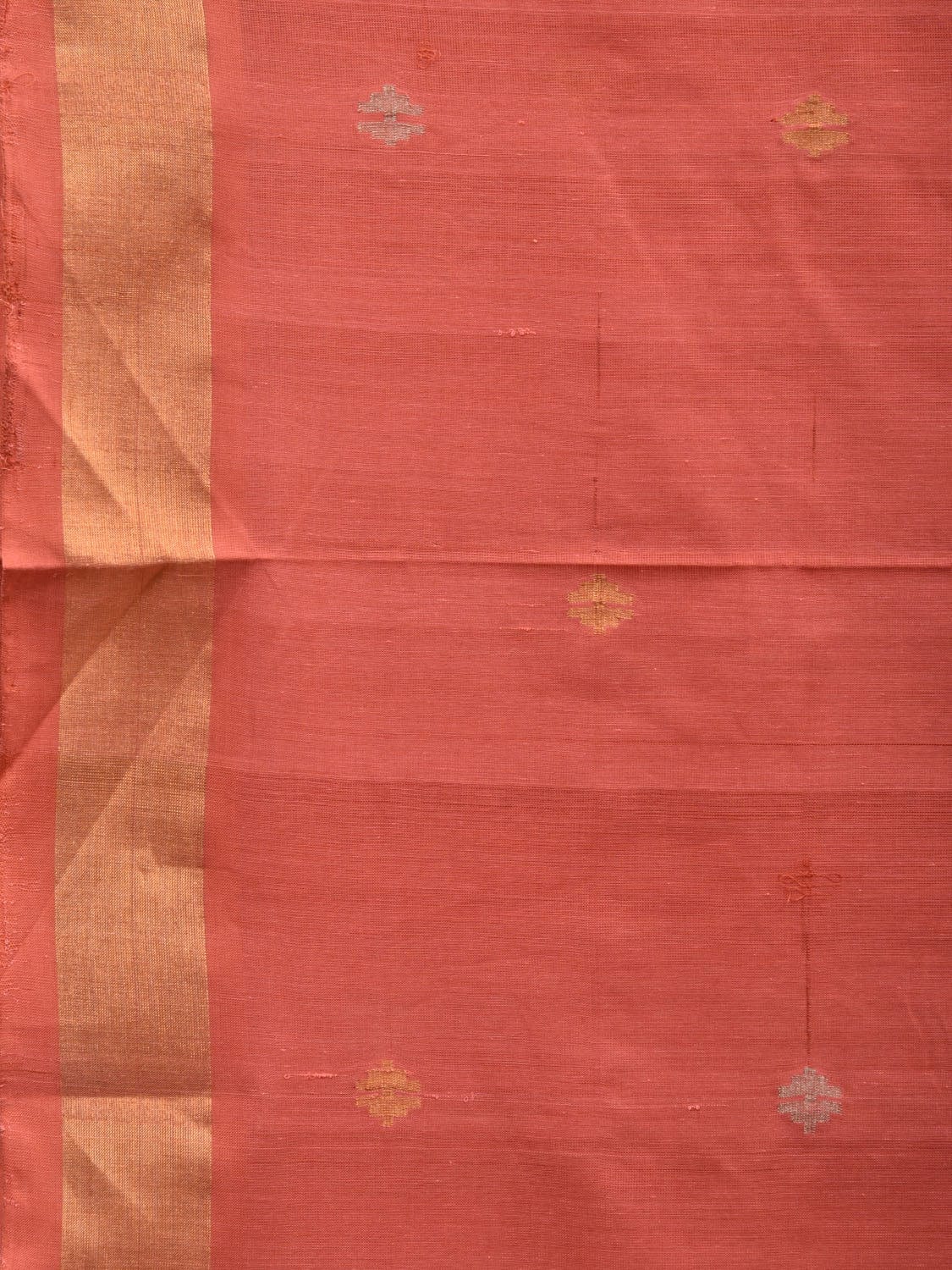 Peach Uppada Cotton Handloom Saree with Jamdani Pallu Design No Blouse - Global Threads | Grocsy