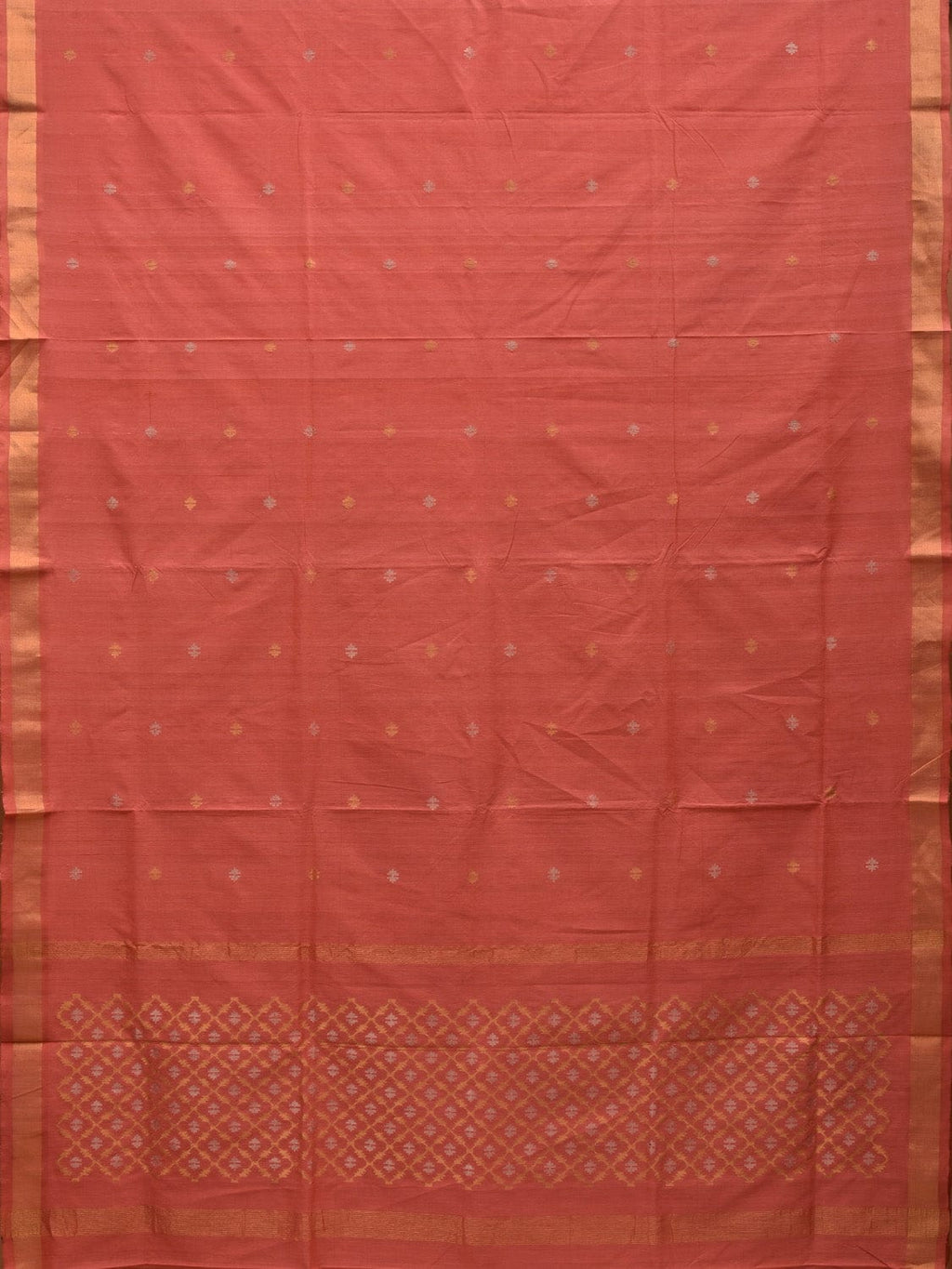 Peach Uppada Cotton Handloom Saree with Jamdani Pallu Design No Blouse - Global Threads | Grocsy