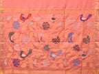 Peach Uppada Silk Handloom Saree with Birds and Floral Pallu Design - Global Threads | Grocsy