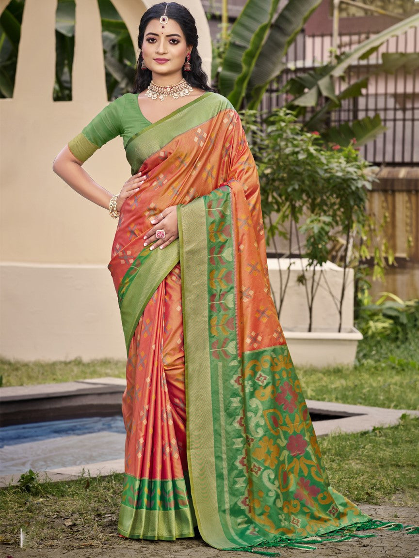 Anaita Peach Silk Saree With Blouse Piece | Grocsy