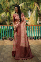 Anaita Peach Woven Design Pure Kanjivaram Soft Satin Silk Saree With Blouse | Grocsy