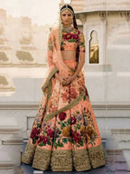 Tulsi Art Peach Floral Digital Printed Art Silk Bridal Lehenga Choli | Grocsy