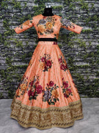 Tulsi Art Peach Floral Digital Printed Art Silk Bridal Lehenga Choli | Grocsy