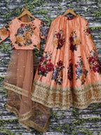 Tulsi Art Peach Floral Digital Printed Art Silk Bridal Lehenga Choli | Grocsy