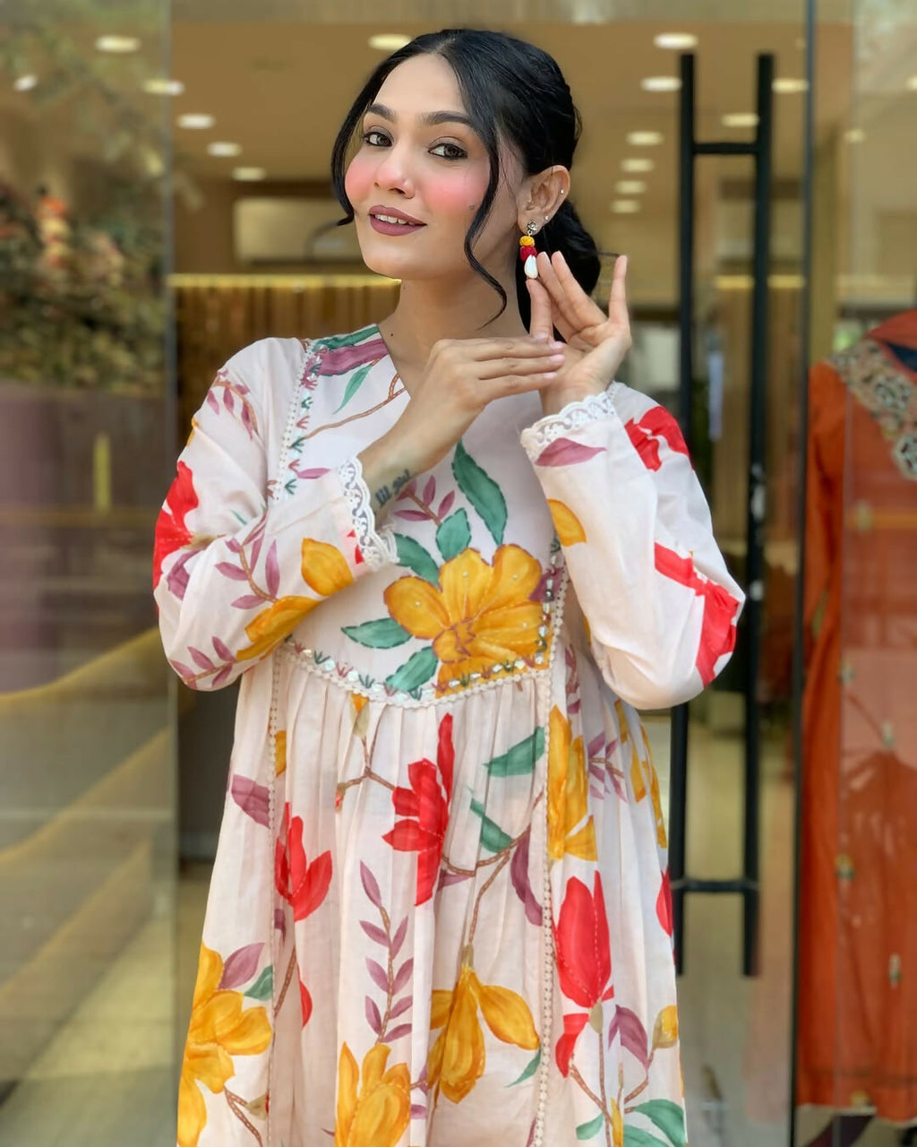 The52 Peach Women's Gorgeous Cotton Fabric Printed Work Straight Kurta Pant and Dupatta Set | Grocsy