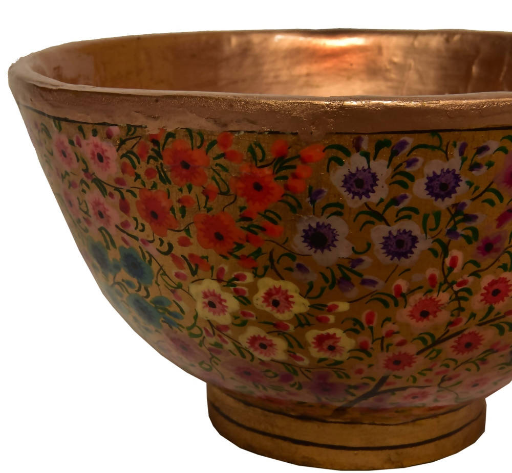 Nizalia Floral Motif Embossed Paper Mache Bowl | Grocsy