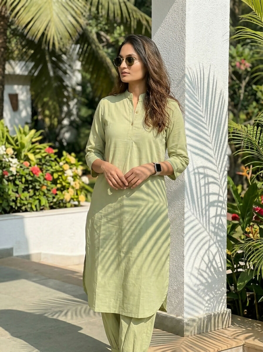 Gharana India Aira Matcha Green Cotton Co-ord Set | Grocsy