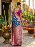 Shree Shyam Fashion Sky Blue Silk Blend Saree | Grocsy