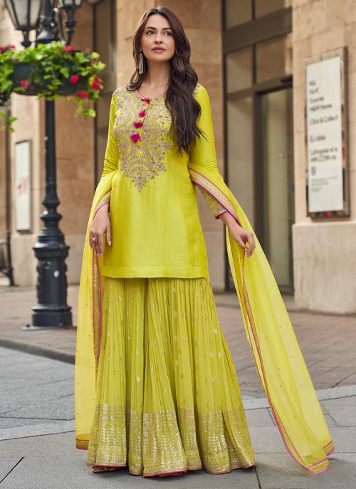 Evanik Designer Faux Georgette With Embroidery Sequence Work Palazzo Wedding Collection | Grocsy