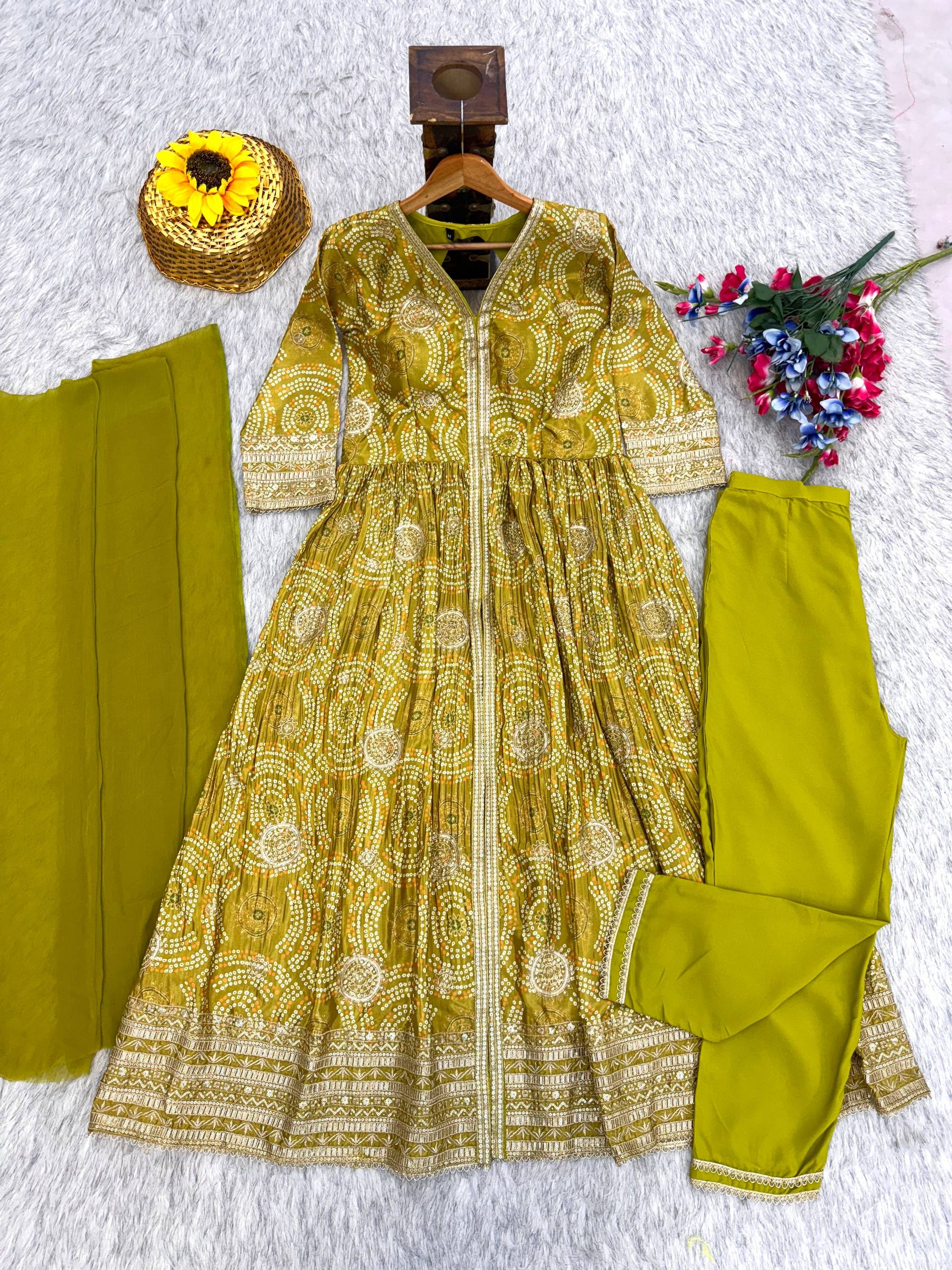 Evanik Designer Chinon Silk Embroidered Work Wedding Anarkali Suit | Grocsy