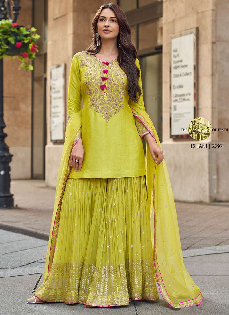Evanik Designer Faux Georgette With Embroidery Sequence Work Palazzo Wedding Collection | Grocsy