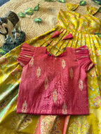 Evanik Festive Wear Green Dola Silk zari and thread weaving Gown With Pink Koti | Grocsy