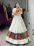 Yash Enterprise White Rayon Cotton Embroidery Semi Stitched Navratri Chaniya Choli | Grocsy