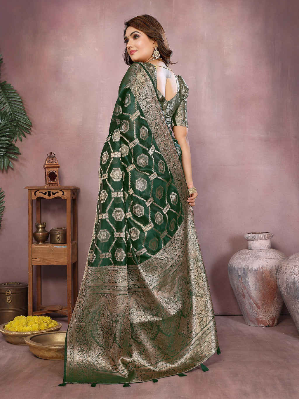 Aastha Fashion Green Soft Organza Silk Weaving Saree | Grocsy