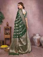 Aastha Fashion Green Soft Organza Silk Weaving Saree | Grocsy