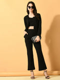 Myshka Women's Black Solid Coat With Trousers | Grocsy