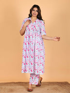 Aramya Pink Soft Cotton Floral Anarkali Kurta for Women | Grocsy