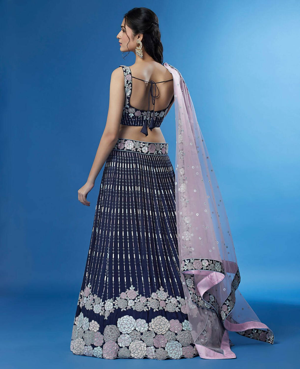 House of Panchhi Navy Blue Color Georgette Multi-Sequins Work Lehenga | Grocsy