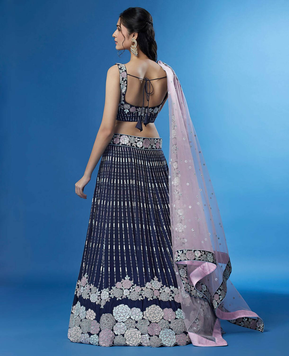 House of Panchhi Navy Blue Color Georgette Multi-Sequins Work Lehenga | Grocsy