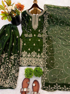 Teeya Creation Green Color Gymmi Silk Embroidery Work Wedding Wear Sharara Set | Grocsy