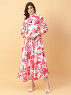 Joban Fashion Red Cotton Printed & Hand Work Dress | Grocsy