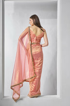Orange Gold Tissue Net Solid & Gold Cotted Saree - Samaa | Grocsy