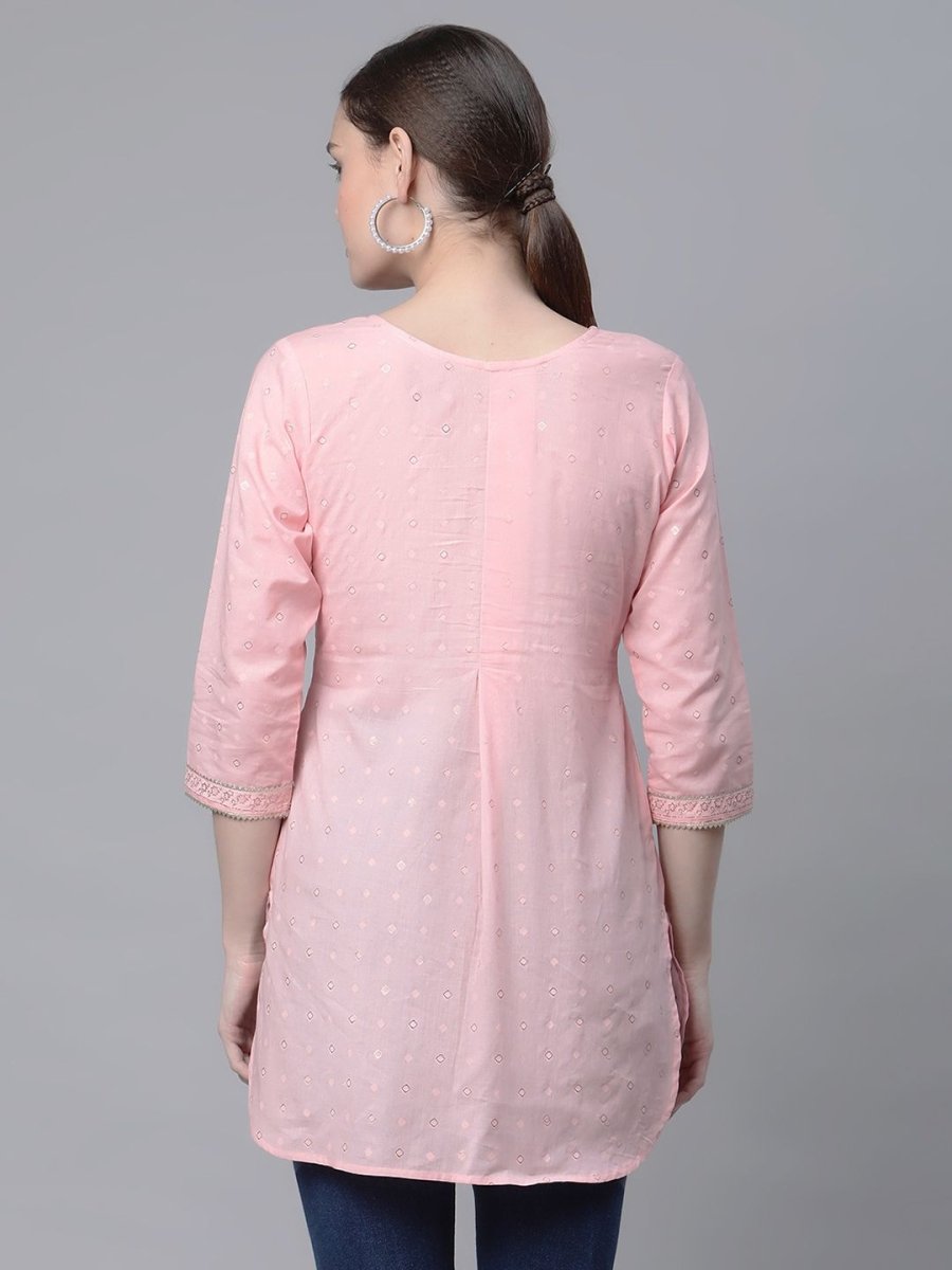 Ahalyaa Women Baby Pink Beautiful Pure Cotton Printed Tunic | Grocsy