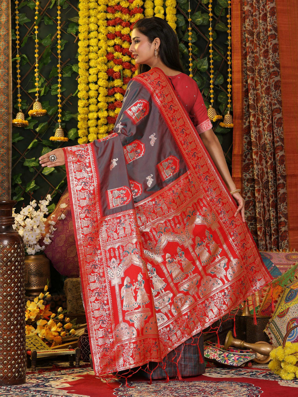Shree Shyam Fashion Silk Grey Saree | Grocsy