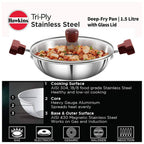 Hawkins Tri-Ply Stainless Steel Deep-Fry Pan with Glass Lid Silver (SSD15G) | Grocsy