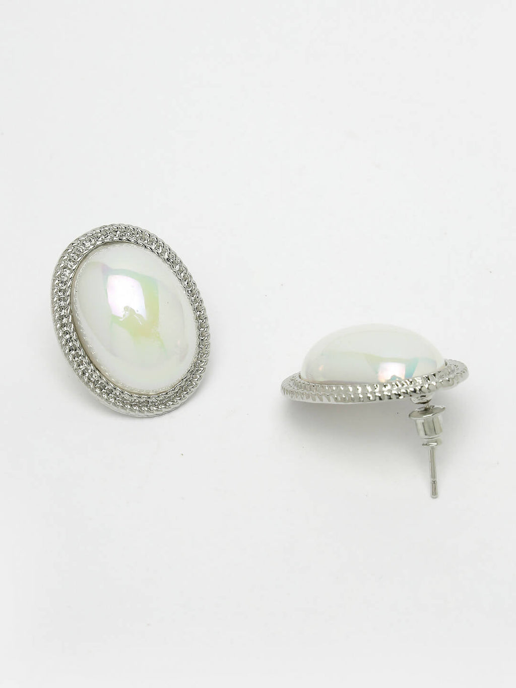 NVR Women's Silver Plated Oval Stud Earrings | Grocsy