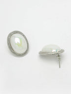 NVR Women's Silver Plated Oval Stud Earrings | Grocsy