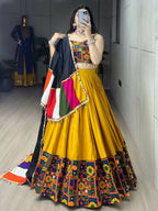 Yash Enterprise Mustard Rayon Cotton Embroidery Semi Stitched Navratri Chaniya Choli | Grocsy