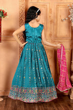 Kids Functional Designer Firozi Chinon Fab Lehenga choli - Aaradhna | Grocsy