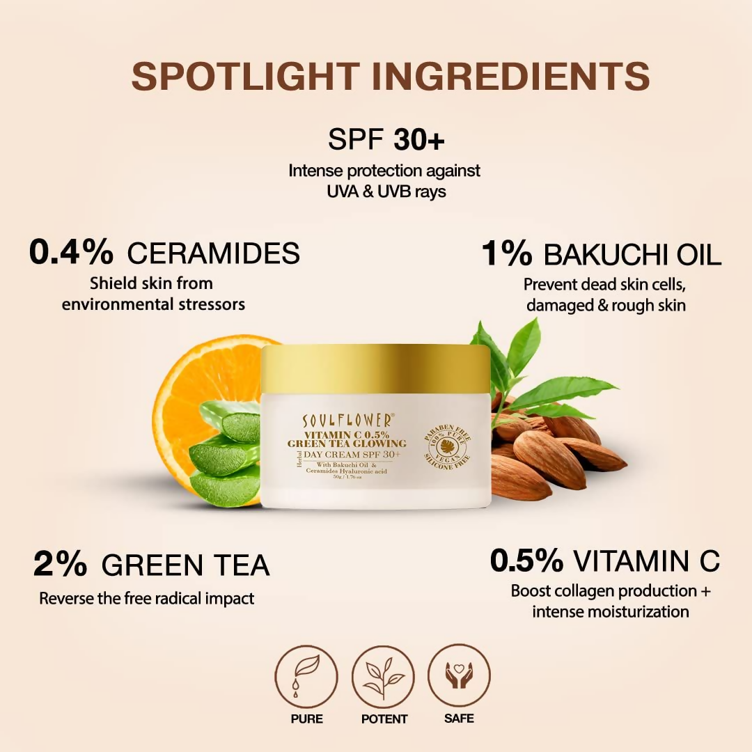 Soulflower Vitamin C Green Tea Glowing Day Cream | Grocsy