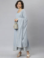 Janasya Women Grey Flared Sleeves Gotta Patti Georgette Anarkali Kurta | Grocsy