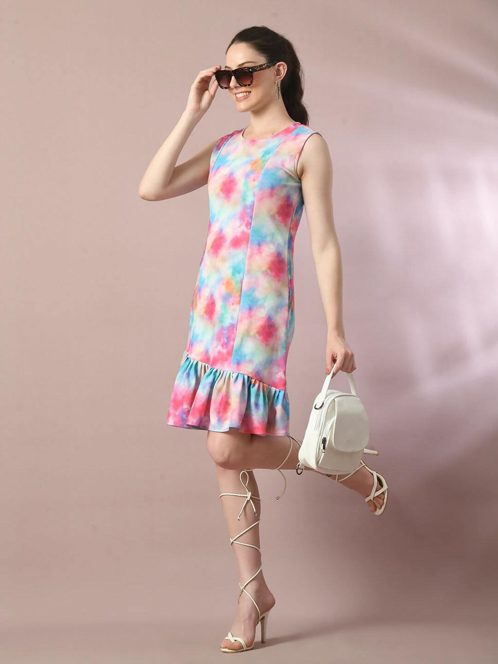 Myshka Women's Multi Printed Round Neck Fit and Flare Party Dress | Grocsy