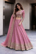 Teeya Creation Pink Color Fendy Satin Heavy Embroidery Work Wedding Wear Stitched Lehenga Choli | Grocsy