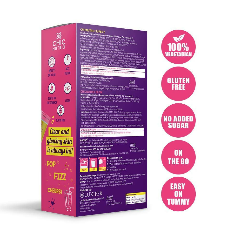 Chicnutrix Glow + Super C – Glutathione & Vitamin C Tablets | Grocsy
