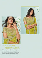 Green Barbarie Chiffon Solid Saree With Unstitched Blouse Piece - Norita Ikshita | Grocsy