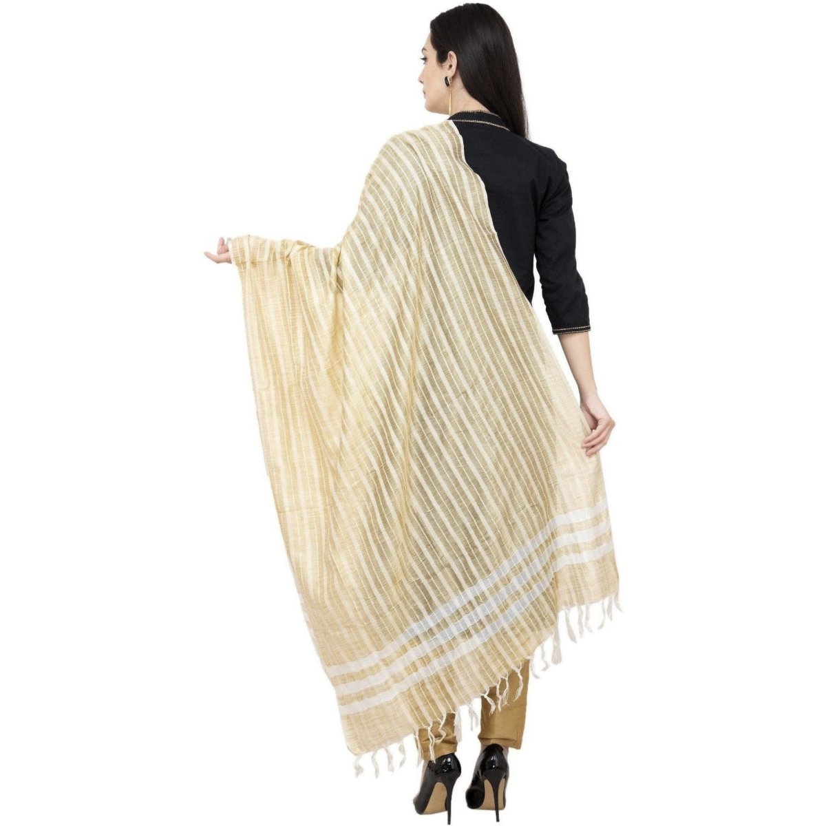 A R Silk Golden Stripe Regular Dupatta Color Golden Dupatta or Chunni | Grocsy