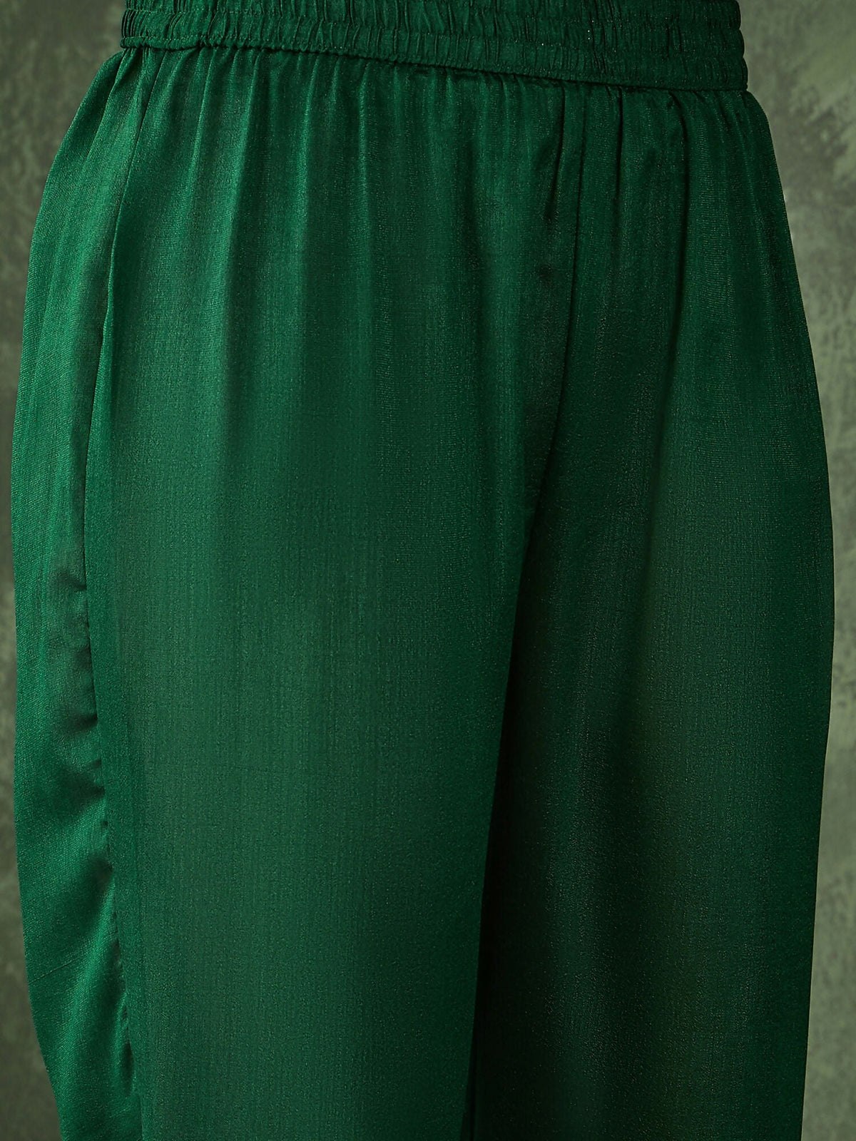 The52 Women's Beautiful Embroidery Work Vichitra Silk Fabric Flared Kurta Pant and Dupatta Set-Green | Grocsy