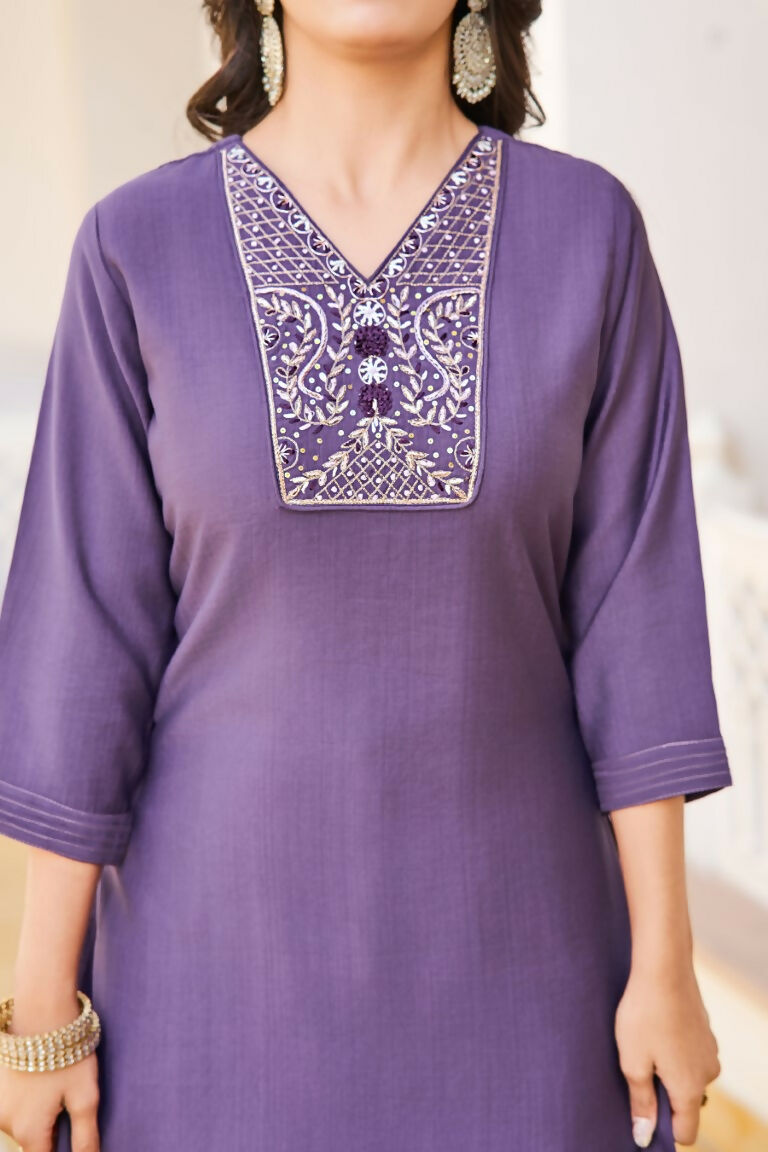 Festive Wear Ethnic Purple vetigun Stitched Suit With Dupatta - Nisha | Grocsy