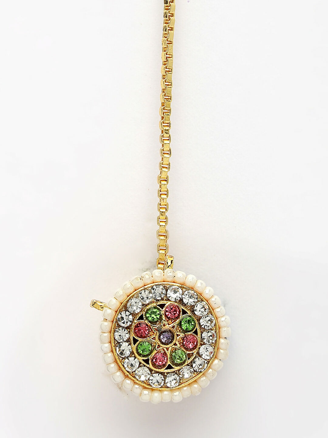 NVR Women's Multicolor CZ Stone-Studded Borla Maang Tikka | Grocsy