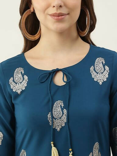 FIORRA Women's Blue Poly Crepe Flared Kurta | Grocsy