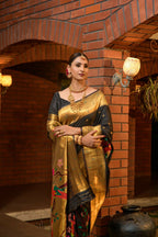 Jyoti Fashion Women's Black Paithani Silk Zari Woven Saree with Blouse | Grocsy
