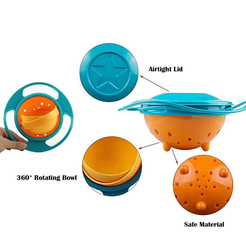 Safe-O-Kid 360 degree spill proof feeding Bowl for kids- Orange & Green Colour | Grocsy