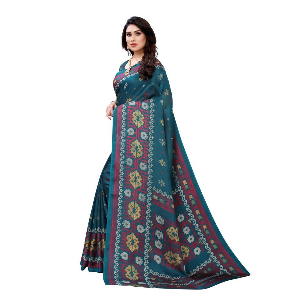 Vamika Printed Jute Silk Green Saree (Namita Green) | Grocsy