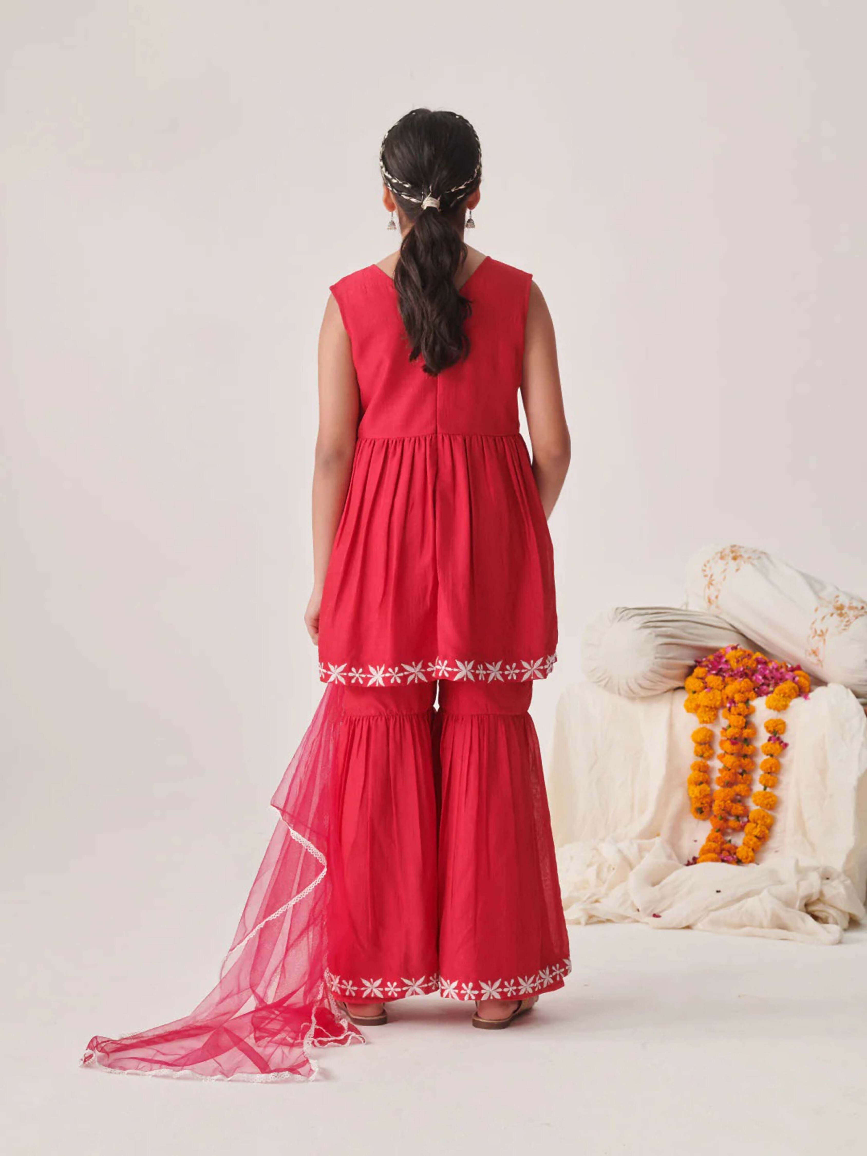 Joban Fashion Girl's Magenta Pink Color Sharara Set | Grocsy