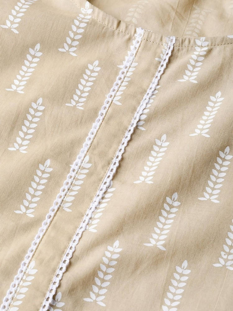 Yufta Women Beige & White Printed Kurta with Palazzo & Dupatta | Grocsy
